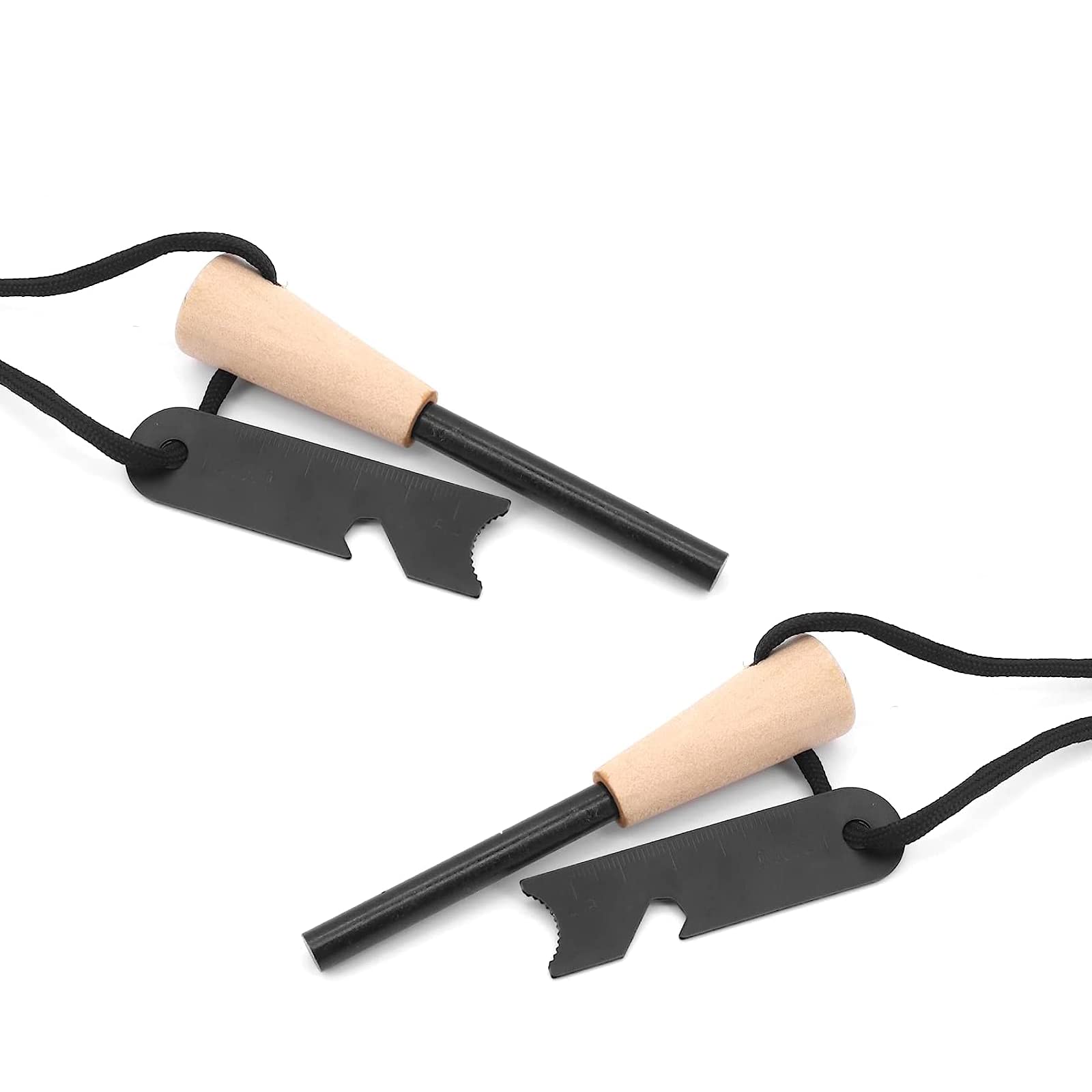 Vokowin 2 Flint and Steel, Magnesium Stick Fire Starter Kit, Essential Fire Starter Camping Survival Kit, with Wooden Handle Reusable Camping Fire Lighter Stick Outdoor for Bushcraft (K107-2)