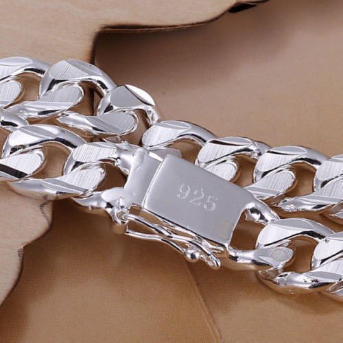 Fashion 925 Sterling Silver 10MM Men's Wide Curb Chain Bangle Bracelet Jewelry by Thimmei