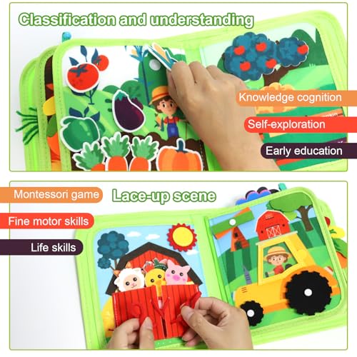 Busy Book Montessori for Children 1-3 Years | Felt Sensory Book with Educational Activities | Portable Interactive Quiet Book Game for Travel