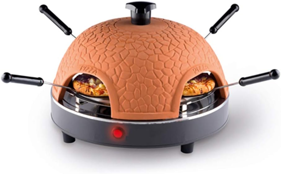 Electric Pizza Oven 4 Persons with Terracotta Dome Countertop Safe 57 Minute Fast Cooking Mini