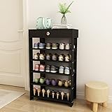 Jerry & Maggie - 5 Tier Wood MDF Solid Shoe Rack 1 Large Top Draw/Shoe Storage Shelves Free Standing Flat Shoe Racks Classic Style - Multi Function Shelf Organizer - Black Wood Tone