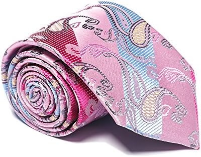Youtobin Men's Casual Classic Pink Paisley Jacquard Woven Party Tie Necktie