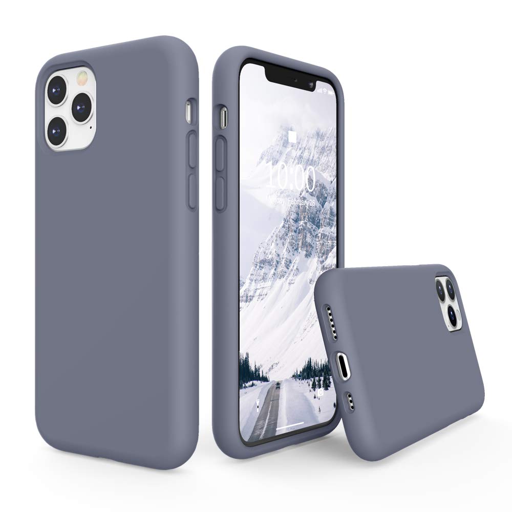 SURPHY Liquid Silicone Case Compatible with iPhone 11 Pro Case, Soft Rubber with Microfiber Cloth Lining Full Body Design Shockproof 5.8 inch Phone Case for iPhone 11 Pro, Lavender Grey