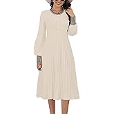 ETCYY Women's Casual Long Sleeve Midi Dress 2025 Striped Fall Sweater Work Button Pleated A Line Ribbed Knit Dresses