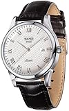 Men's Analog Quartz Leather Watches - Vintage Roman Numeral Black Leather Band Business Wrist Watch for Men, Auto Date Casual Watch