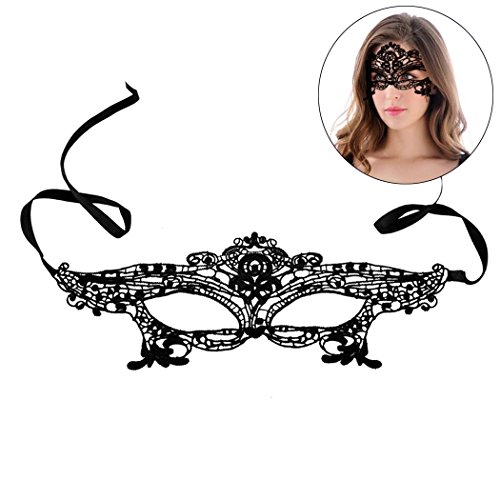 Rbenxia Women Girl Sexy Lace Eyemask Eye Mask for Halloween Masquerade Party Black, Black - Thumbnail 3
