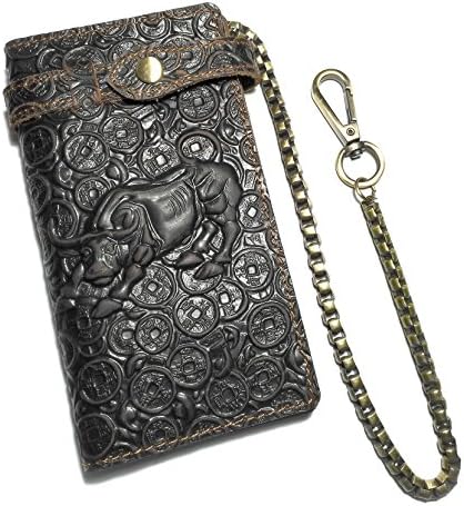 Leather biker wallet with chain (Brown Buffalo Type2)