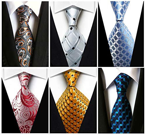 Wehug Lot 6 PCS Men's Ties Silk Tie Woven Necktie Jacquard Neck Ties Classic Ties For Men style020