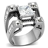 Men's 316L Stainless Steel Clear Square Large Split Band Ring, Size 9