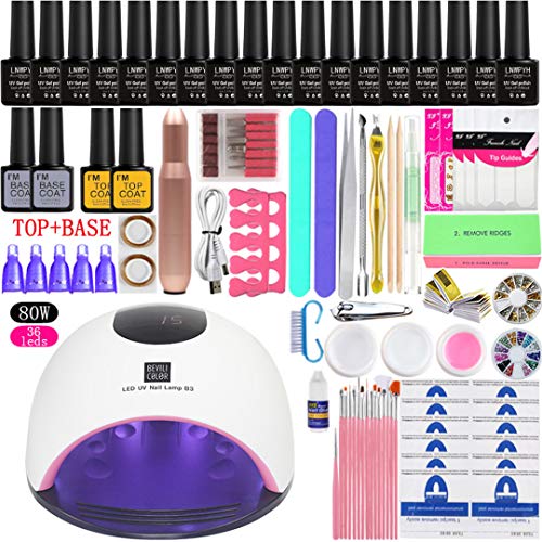 Manicure Set 36W/48W/72W/80W Led Uv Nail Lamp Choose 18 Color Gel Nail Polish Varnish Acrylic Kit Electric Nail Drill Machine 80w led lamp