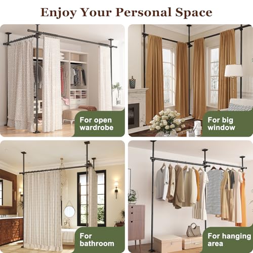 Yeabett Room Divider Rod - No Drilling Room Divider System 122-305cm (H) × 70-177cm (W) Adjustable Heavy Duty Freestanding Room Divider Wall Black