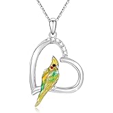 OHAYOO Parrot Necklace 925 Sterling Silver Parrot Pendant Necklace Heart Shaped Bird Necklace Parrot Jewelry Women Gift
