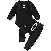 Kuriozud Newborn Baby Boy Clothes Button Long Sleeve Romper Bodysuit Pants Set Infant Soft Waffle Fall Winter Outfit