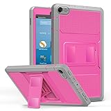 MoKo Case for All-New Amazon Fire HD 8 Tablet (7th/8th Generation, 2017/2018 Release) - [Heavy Duty] Shockproof Full Body Rugged Cover with Built-in Screen Protector for Fire HD 8, Magenta & Gray