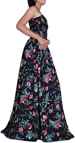 Women Maxi Long Summer Party Black Floral Dress Plus Size Boho Strapy Casual Evening (4X)