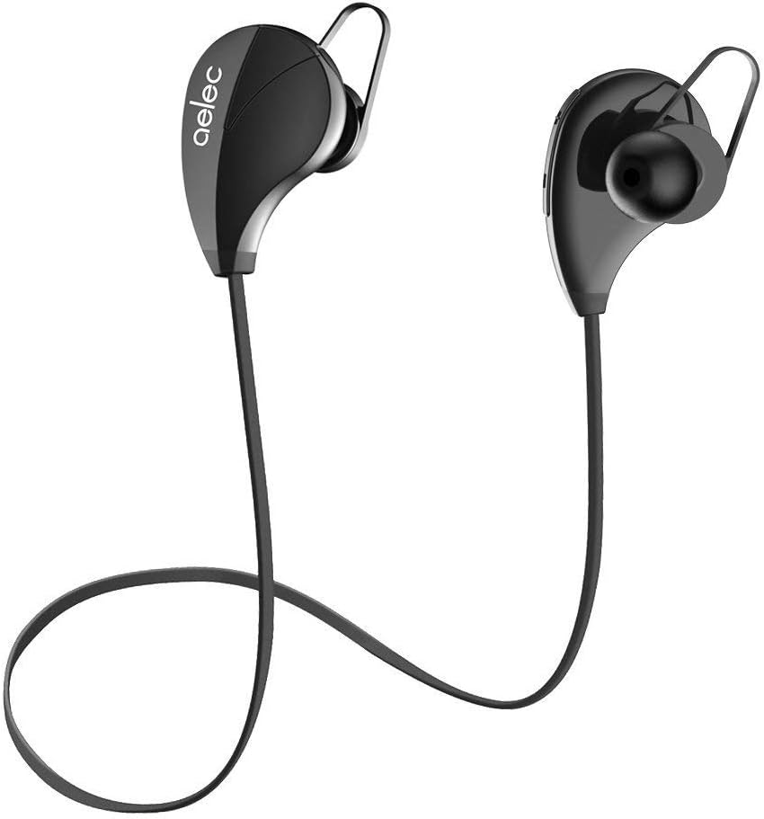 AELEC S350 Wireless Bluetooth Headphones in-Ear Sports Earbuds Sweatproof Earphones Noise Cancelling Headsets with Mic for Running Jogging (Black)