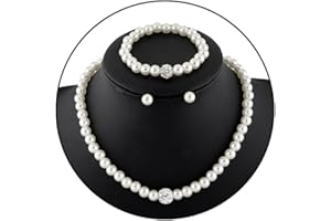 CSIYANJRY99 Pearl Necklace and Earring Set Faux Pearl Jewelry Sets for Women Imitation Beaded Pearl Necklace Bracelet Stud Earrings for Women