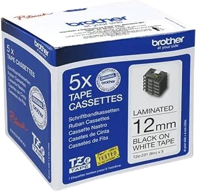 Brother TZe-231 Labelling Tape Multi-Pack 12 mm Black on White 5 Cassettes