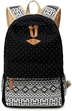 Unisex Casual Canvas BookBags Women Backpacks School bags For Teens Girls (Black)