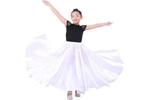 VNOEVW Girls Satin Full Dancing Circle Long Flowy Dance Skirt for Belly Dance, Flamenco, Classical & Folk Dance