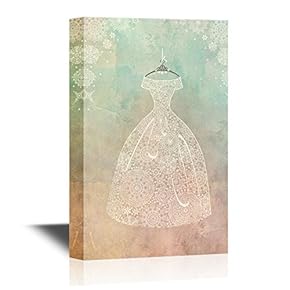 Canvas Wall Art - White Wedding Dress on Antique Background - Gallery Wrap Modern Home Art | Ready to Hang - 12x18 inches