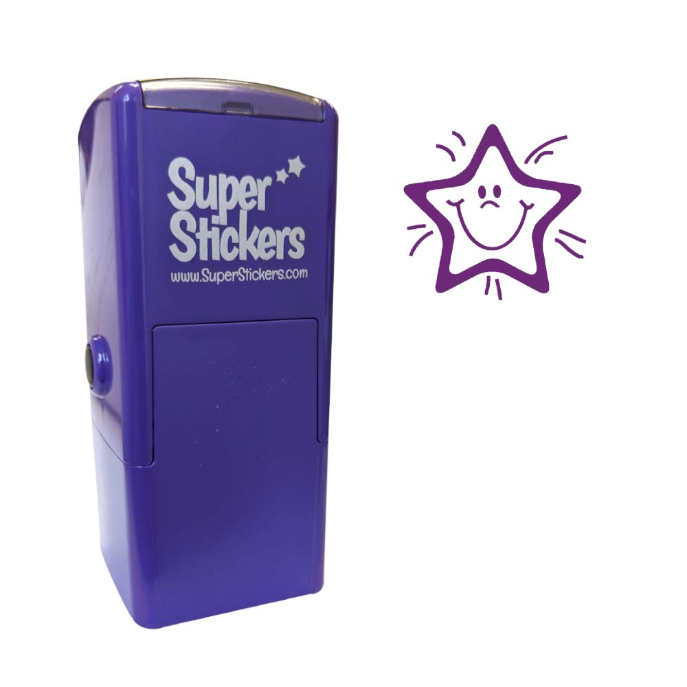 Printy 4933 Smiley Star Teacher Stamp – Self-Inking Education Stamper for Marking Pupils’ Work, Reward Charts & Homework – Purple Ink, Durable & Eco-Friendly – By Superstickers