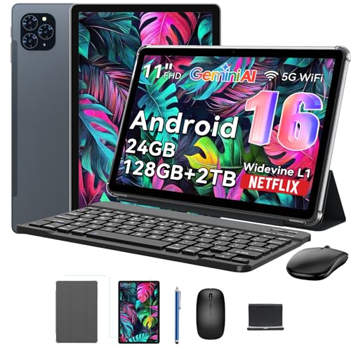TABWEE T90 Android 16 Tablet - 11 Inch FHD Display, 24GB RAM+128GB ROM /2TB TF, 13MP Camera, 8000mAh, Widevine L1, Gemini AI, GPS, Tablet with Keyboard and Pen