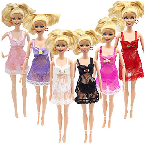 uhoMEy 1 set Sexy Pajamas Lingerie Doll Night Dress for Barbie, Swimwear Lace Clothes,Black