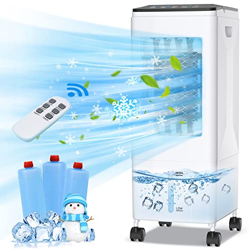 Climatiseur Mobile Silencieux, 5.5L Refroidisseur d'air Climatiseur Portable Économie d'énergie Ventilateur Humidificateur avec 3 Vitesses, Télécommande, 1-7H Minuterie, pour Maison Bureau Chambre