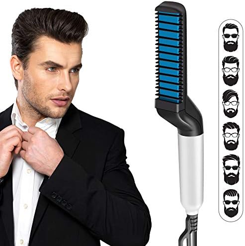 LiiTeak Quick Hair Beard Straightener Comb, Hair Styling Brush, Magic Straightener Straightening Curlers Comb, Electric Hair Comb for Men (Blue)