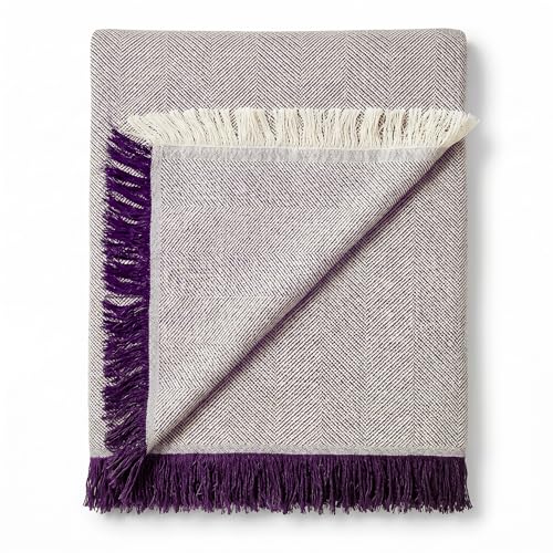 Martina Home Spiga Versatile Scarf, 80% Cotton, 20% Polyester, Raw/Purple, 260 Length x 300 Width cm