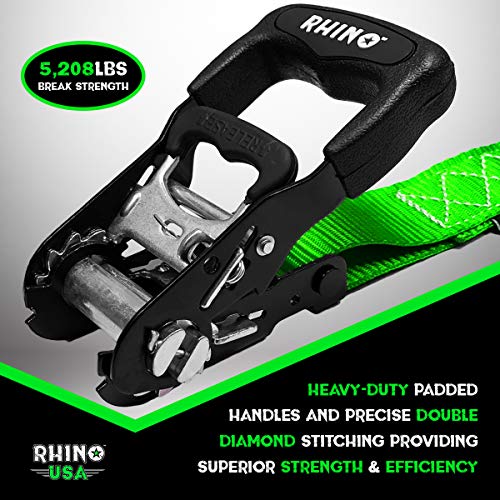 RHINO USA Ratchet Straps Tie Down Kit, 5,208 Break Strength Includes (4) Heavy Duty 1.6" x 8