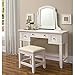 Home Styles Naples White Vanity Table and Bench with Mirror, Center Drawer, Two Outer Drawers, and Brushed Nickel Hardware