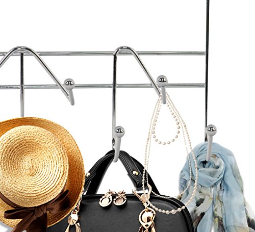 ESYLIFE 2 Pack Over the Door Hook Organizer Rack Hanging Towel Rack Over Door, 9 Hooks, Chrome Finish - Thumbnail 2