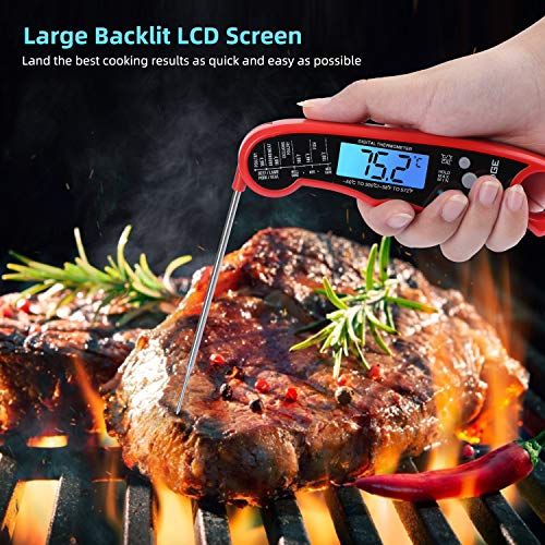 KARIDGE Digital Instant Read Meat Thermometer, Best Waterproof Kitchen Food Cooking Thermometer with Backlight LCD for BBQ Grilling Smoker Baking Turkey - Blue
