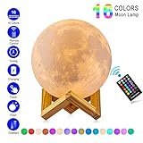 ANTOOR Moon Lamp 3D Printing 16 Colors LED with Stand & Touch Control & Remote Control and USB Rechangerable for Kids Gifts(Diameter 5.9 inch)