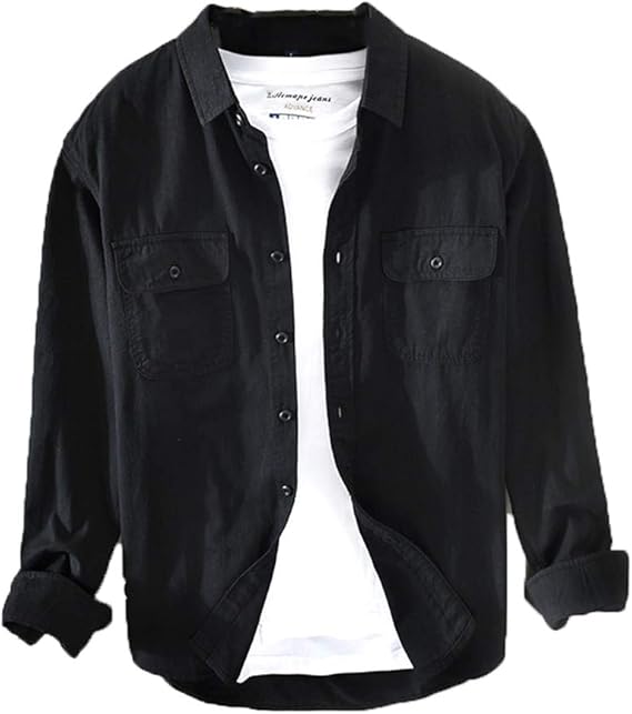 Men's White Long Sleeve Shirt,Pure Cotton Retro Style Button Up Amazon