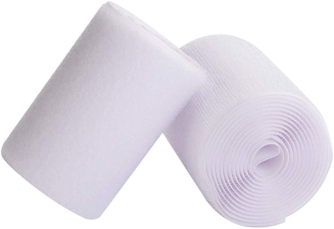 IHKFILAN Sew On Hook and Loop Tape Fastening Nylon Fabric Tape Sewing Tapes Both Sides Included (White, 10 cm x 3 Meters)