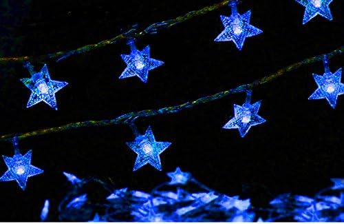 34ft Outdoor Star shape Lights LED Twinkle Lights &amp; USB Powered &amp;Transparent String Cable(Sky blue)