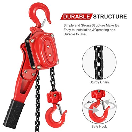 Partsam 1650LBS Capacity Lever Hoist Come Along 5FT 3/4 TON Lift 2 Heavy Duty Hooks &1Pcs Premium Towing Strap for Lifting Pulling Building Garages Attic Warehouse Automotive - Image 3