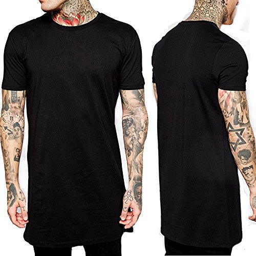 YANWENFANG Men Longline Hip hop Basic Solid Color Tshirt Fashion Clothing