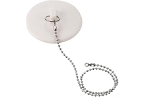 Natural Rubber Bathtub Drain Stopper with 15-Inch Stainless Steel Chain for Bathroom Sink, Tub, and Laundry Basin(A)