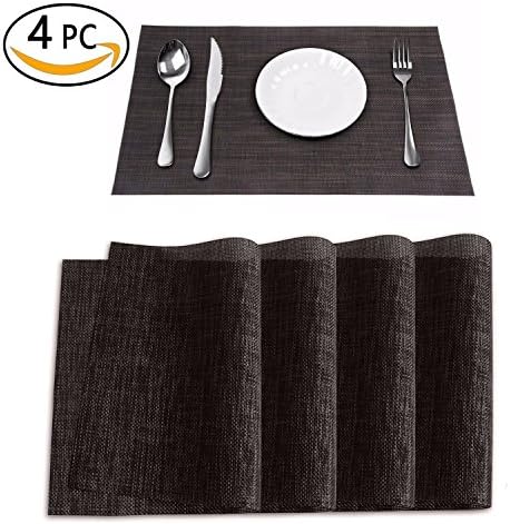 4PC Set Kitchen Table Placemats, Heat Resistant Anti-skid Vinyl PVC Mat, Plate Dish Water Proof Pad Cup Coaster, Classical Dinner Place Mats Fashion Runner, Great For Dining Camping, Gray 17.7x11.8"