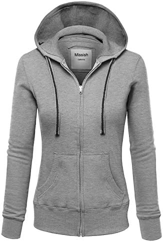 MISSISH Women's Active Long Sleeve Jersey Full Zip Up Hoodie Jacket (Plus size available) LARGE MELANGE_GREY
