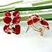 Navachi 18k Gold Plated Crystal Deep Red Enamel Leaves Flower Omega Earrings