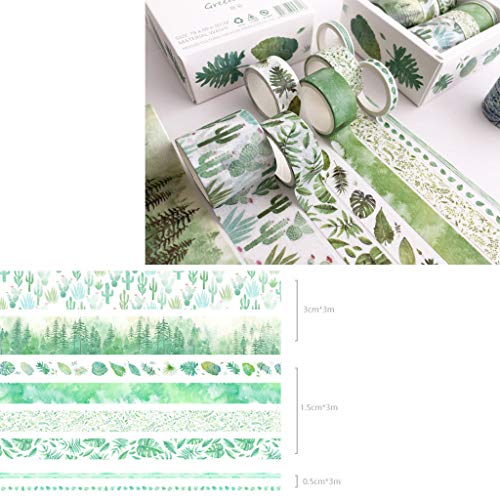 8Pcs Green Leaves Cactus Journal Washi Tape Adhesive Tape DIY Scrapbooking Sticker Label Masking Tapes
