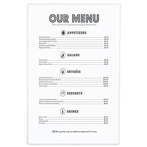 Rigid Plastic Menu Covers Holder 50 Pack 11 x 17 Top Loaders
