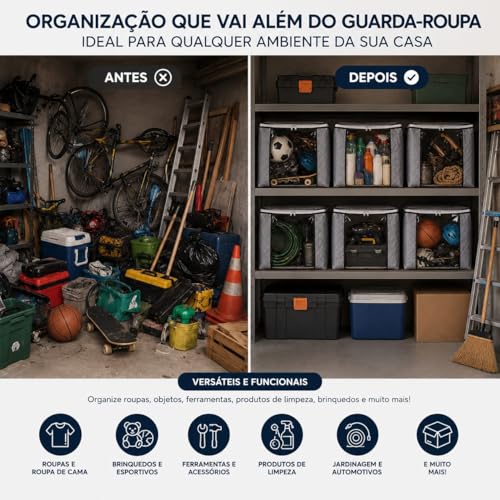 Kit 6 Caixas Organizadoras Dobráveis Multiuso com Zíper, Bolsa Organizadora para Edredom, Visor Transparente e Alças, Roupas de Cama, Cobertores, Closet e Guarda-Roupa - Marca Bigzu