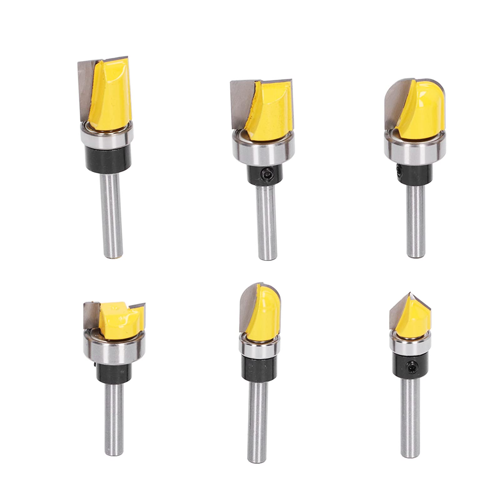 Nimomo Flush Trim Bit 6Pcs Flush Trim Bit 6mm Shank Pattern Router with Bearing Hinge Mortising Wood Milling Cutter