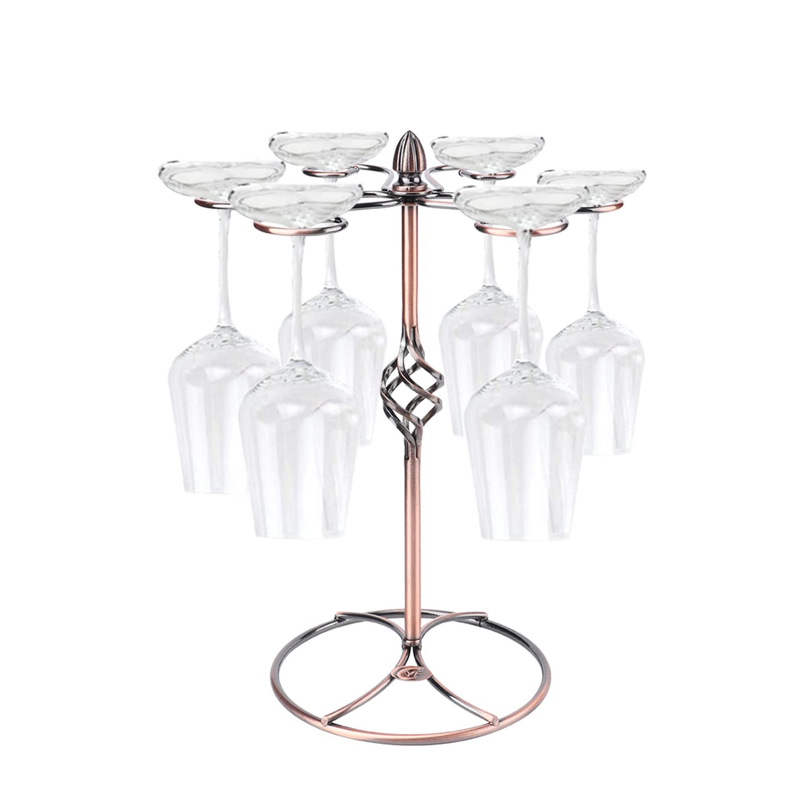 Hapivida Countertop Wine Glass Holder, Elegant Retro Style Steel Wine Glass Display Rack with 6 Hooks, Bronze Finish for Home Bar Restaurant Kitchen Dining Table